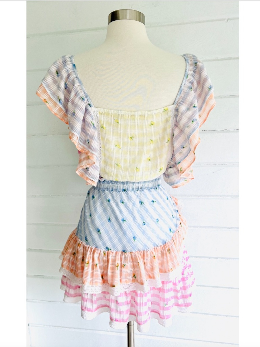 LOVESHACK FANCY Leon Ruffled Mini Dress in Mixed Check - S - Picture 8 of 14